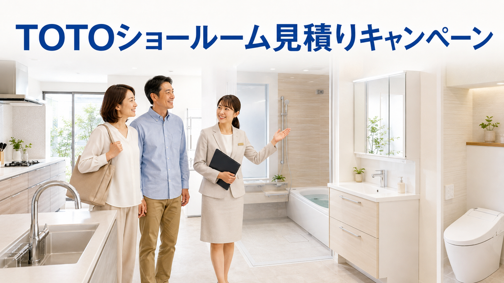 TOTOショールームで水まわり設備を見学する家族のイメージ