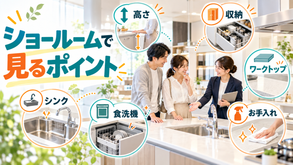キッチンショールームで確認したい高さ・収納・ワークトップ・シンク・食洗機・お手入れのポイント